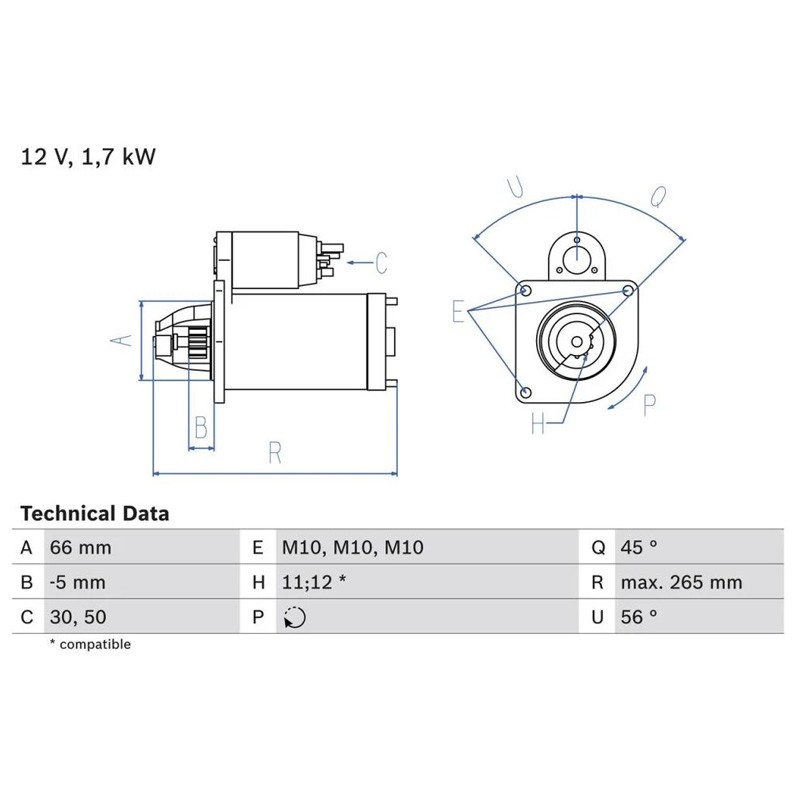 Démarreur Bosch 0986013240 12V 1,7kW 11 dents | Vezant & cie