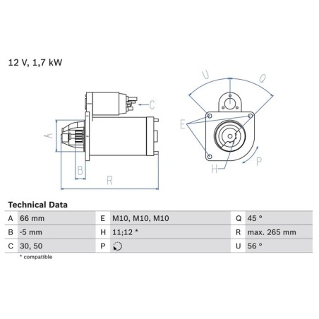 Démarreur Bosch 0986013240 12V 1,7kW 11 dents | Vezant & cie