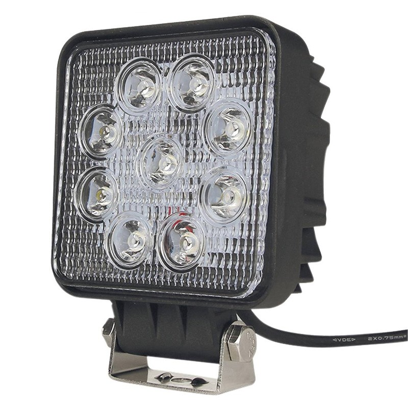 Phare de travail carré LED 10/30V 27W 1800 lumens faisceau large