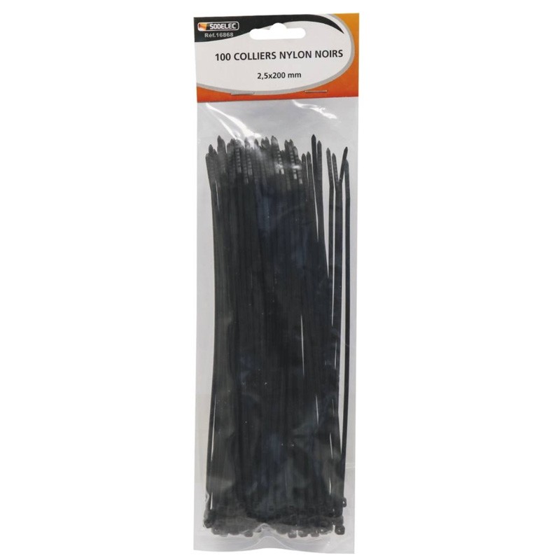 Collier nylon 2,5x200mm noir - lot de 100 pcs