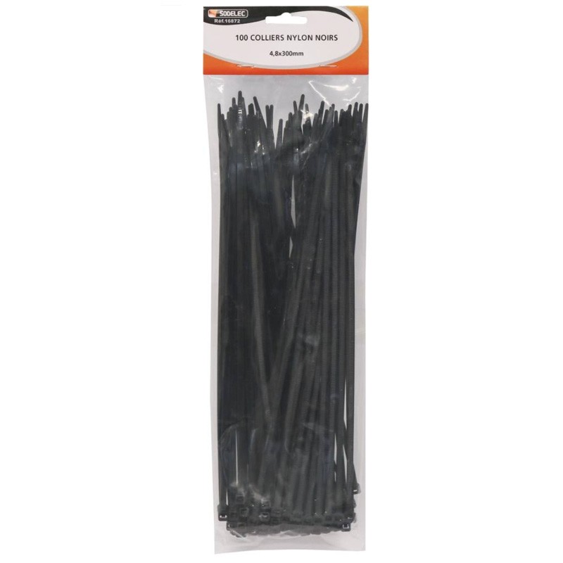 Collier nylon 4,8x300mm noir - lot de 100 pcs